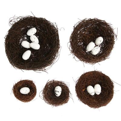 1Set Artificial Birds Nest Toad Vine Woven Fake Eggs Straw Roost Easter Ornaments