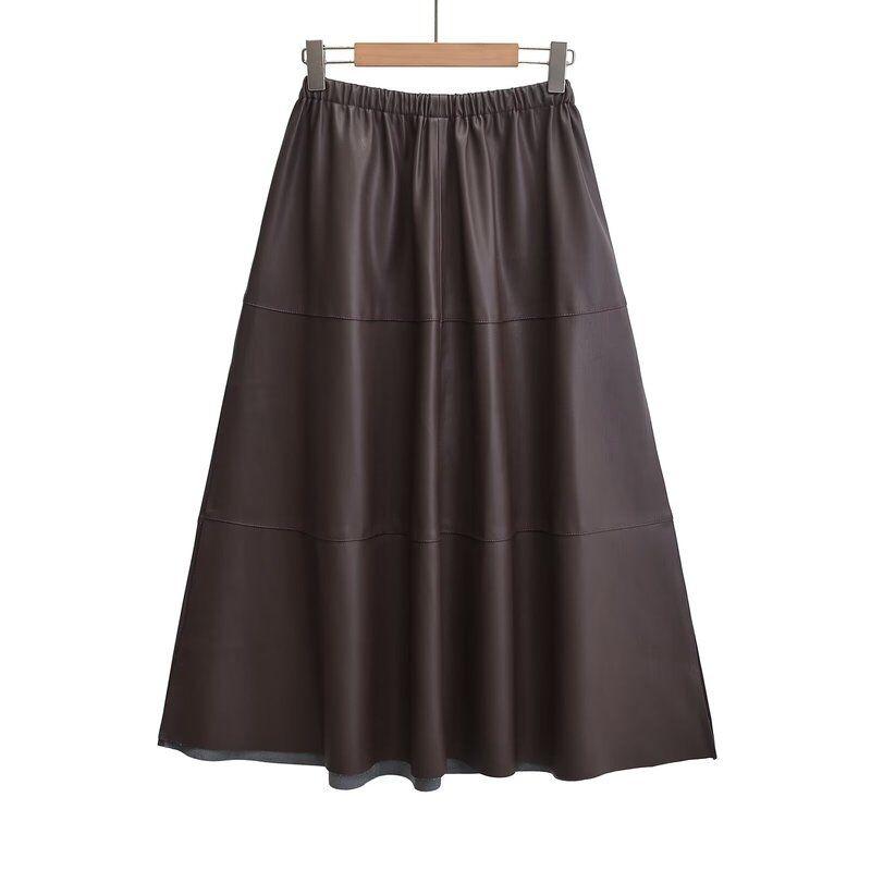 Fashion Style 2024 Autumn New Arrival Women's Easiest for Match Fashion Elegant Poly Urethane Leather Mid Length Long Length Skirt 5308838