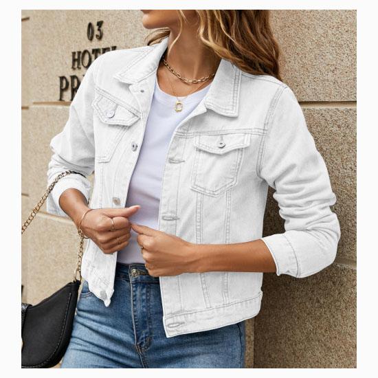 

Женская модная джинсовая куртка с тонкими лацканами L белый