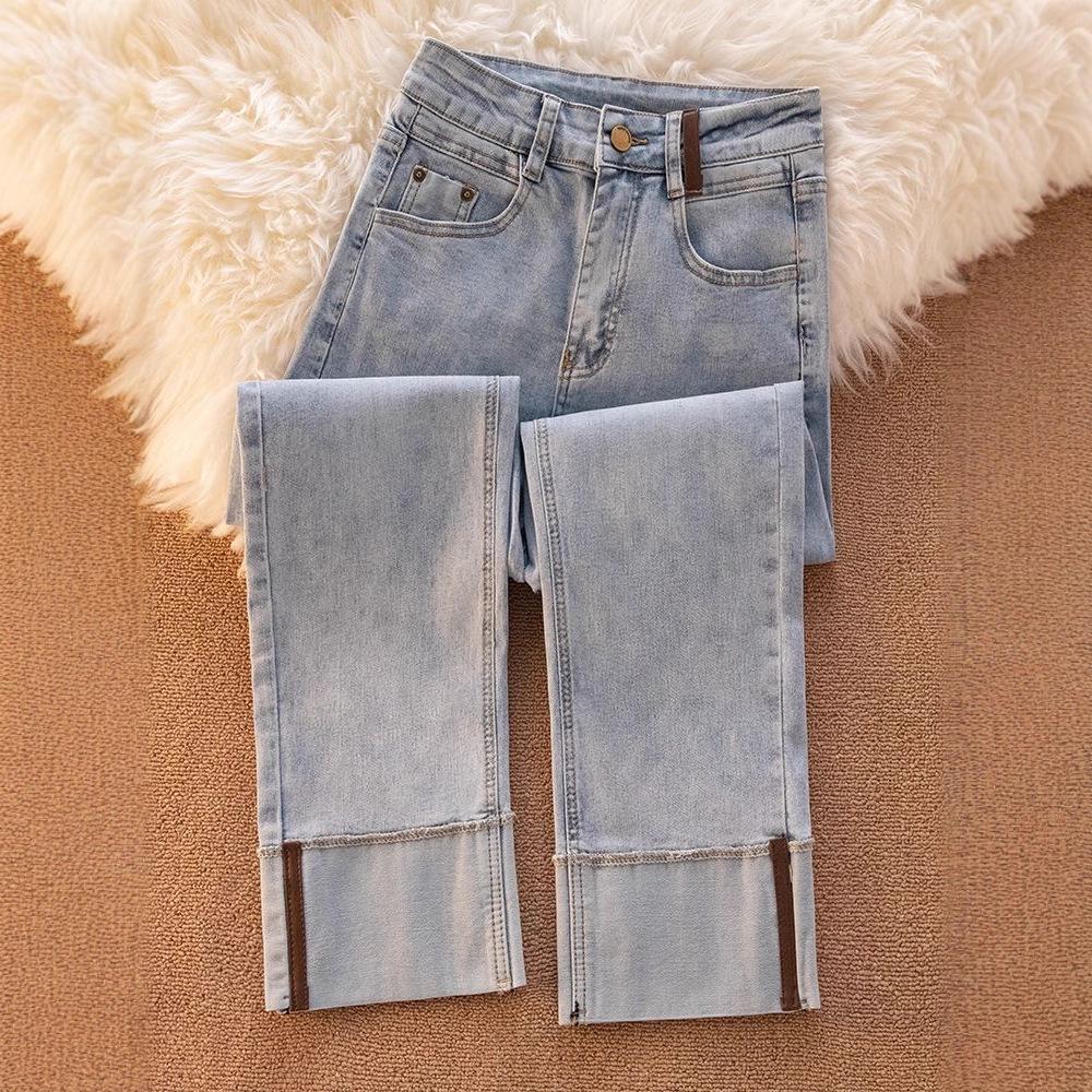 

Unisex Black Cropped Straight-Leg Jeans - High Waist, Slim Fit for Spring & Autumn 2025 S