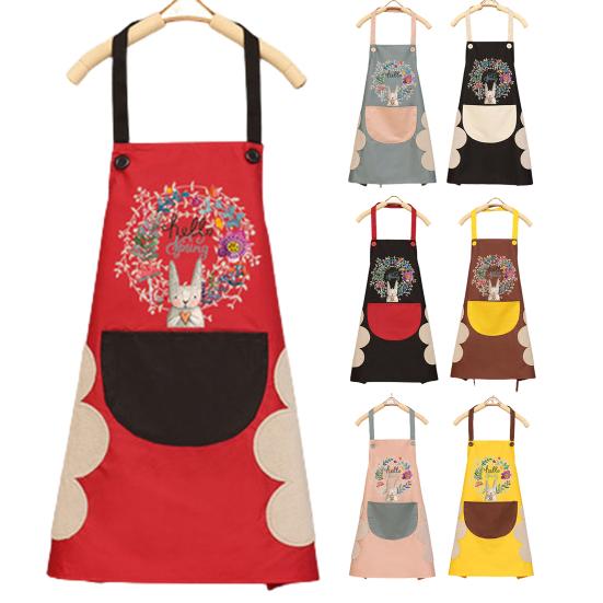 Wipeable Waterproof Oil-Proof Cartoon Wreath Rabbit Kitchen Nail Shop Apron
