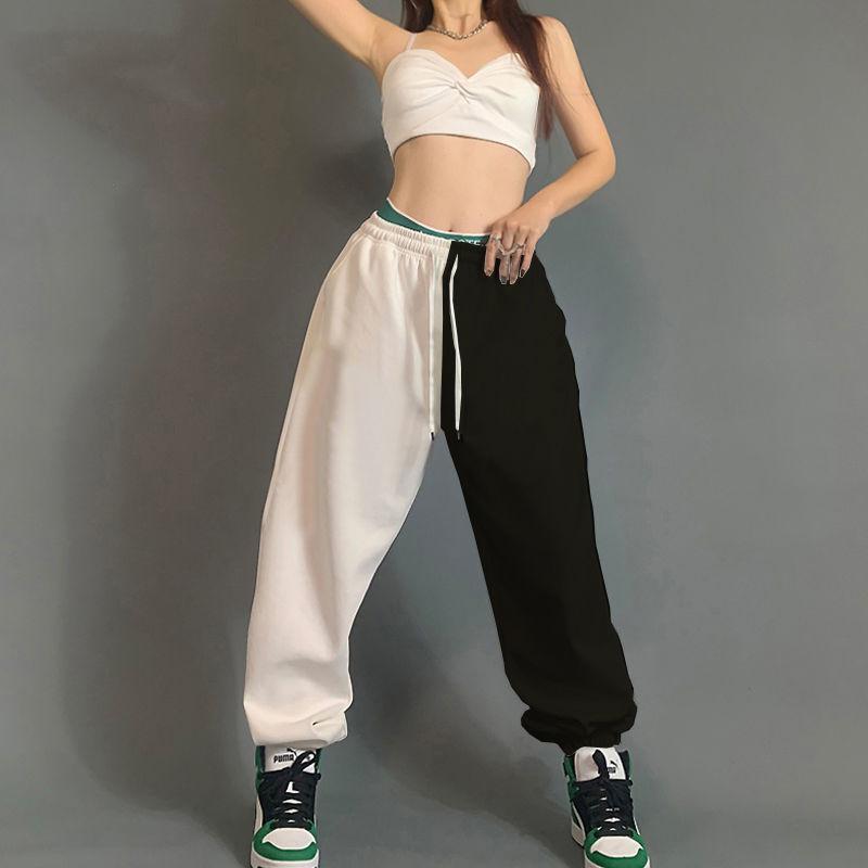 

Женские свободные спортивные штаны с высокой талией контрастных цветов в стиле хип-хоп, свободные повседневные шаровары больших размеров 2XL