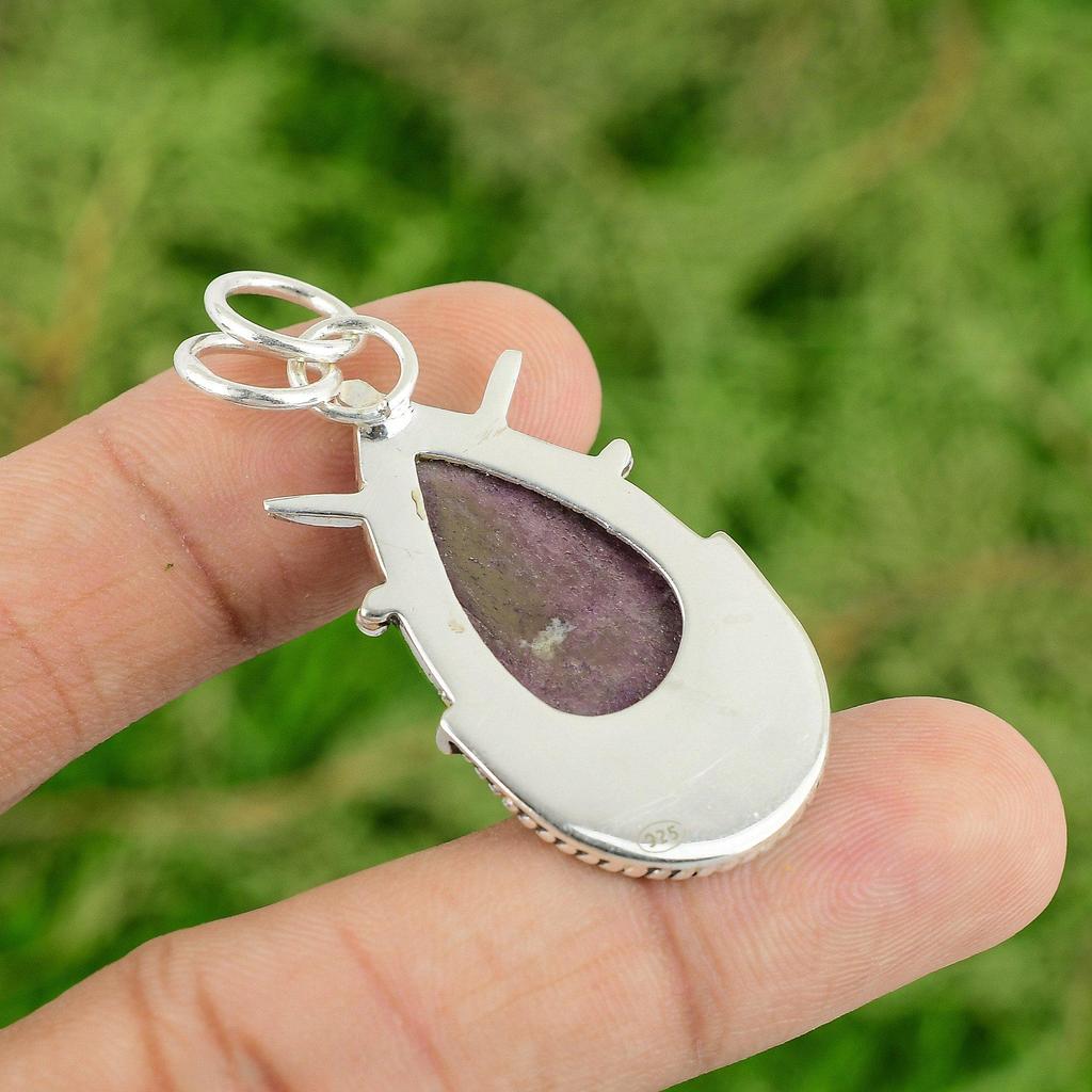 Daughters Day Sale Sterling Silver Heart Chakra Pear Natural Rhodonite Pendant