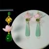 New Chinese Lotus Water Drop Pendent Long Delicate Tassel Dangle National Luxury Earring for Women Jewelry Gift