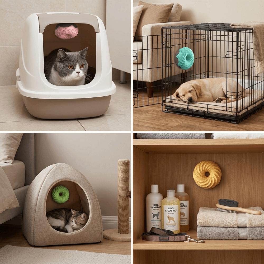 4pcs Donut Shaped Pet Deodorizer Light Fragrance Litter Box Odor Remover Pet Travel Carrier