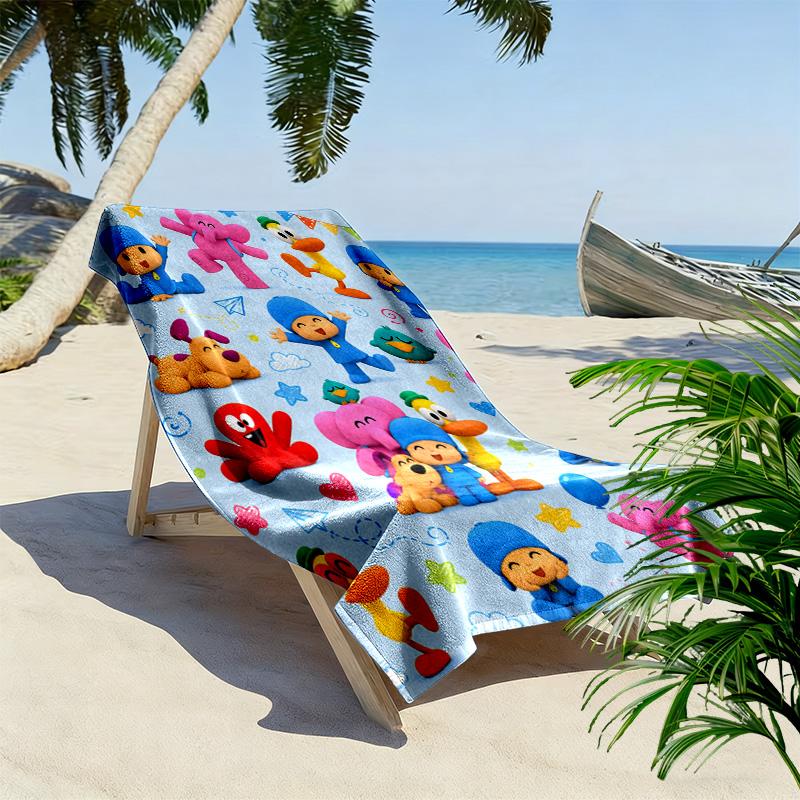 Pocoyo Cartoon Print Beach Towel, Large Soft Quick Dry Towel for Beach Camping Swimming