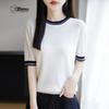 Women's Lyocell-Cotton Blend Silk Knit Color-Block Short Sleeve T-Shirt