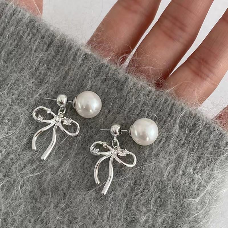 Elegant French Retro Ribbon Earrings: Stylish Ballet Bow Three-Color Design for Women