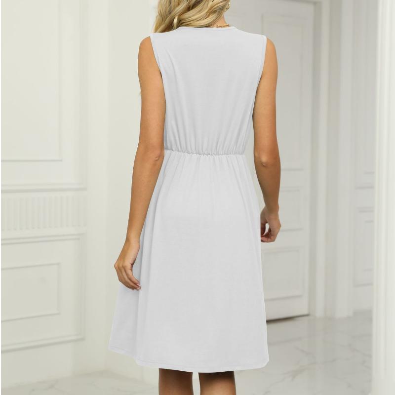 Плиссированное повседневное платье с V-образным вырезом без рукавов и цветочным принтом — фото 8