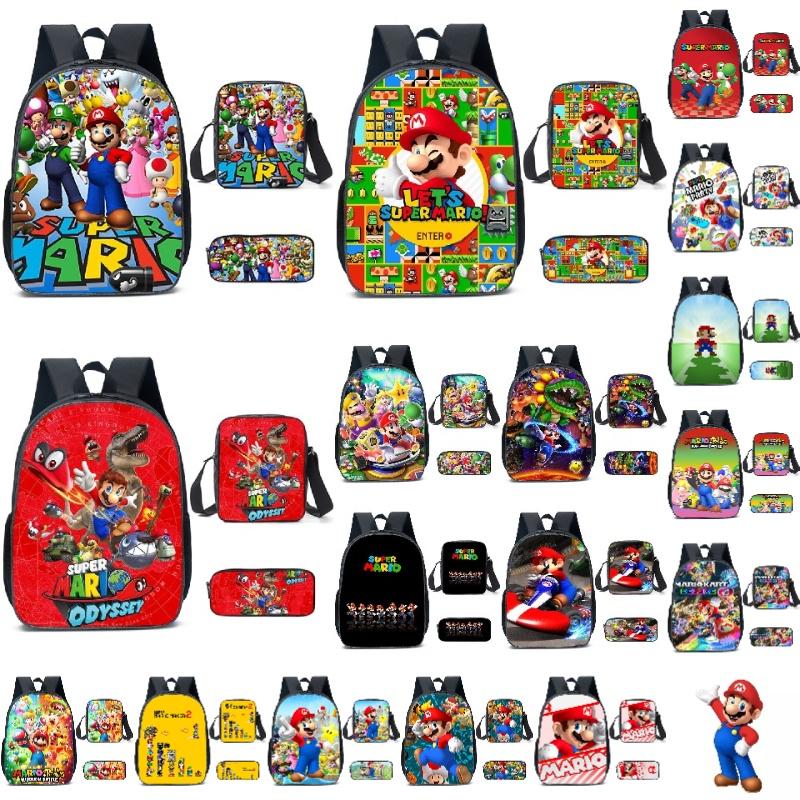 New Arrival Mario Cartoon Backpack For Elementary And Middle School Students Lunch Bag And Pencil Case Included