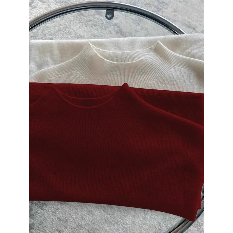 Soft and Gentle Knitted Sweater for Women, Mid-Neck Pullover, Thin Base Layer for Spring and Autumn, Half-High Collar, Age-Reducing Top