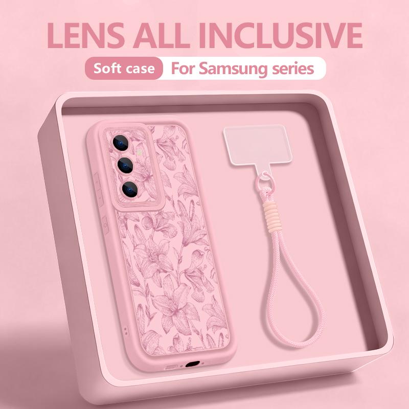 Handgelenk-Lanyard-Hülle für Samsung Galaxy S26 S24 S25 Ultra S23 S25 FE A57 A17 A37 A56 A16 A55 A54 A15 A25 A54 Lotus-Druck TPU-Hülle