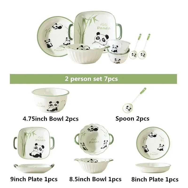 Ceramic Tableware Combination Set Lovely Cartoon Panda Children Plate Bowl Spoon Porcelain Restaurant Noodle Bowl Steak Plate