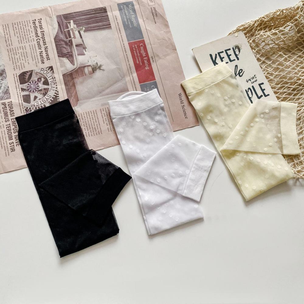 Spring Thin Ladies Black Jacquard Love Calf Socks, Japanese Jk Style Knee Socks Lolita Silk