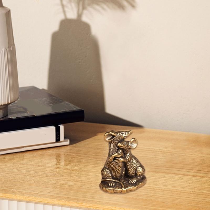 Metal Love Mouse Figurines Desktop Ornament Mice Statue Animal Sculptures for Bedroom Living Room Home Decorations