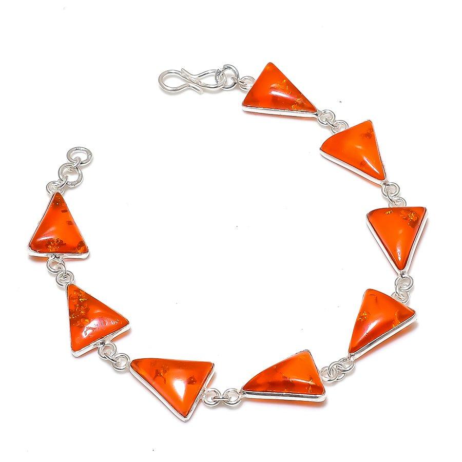 Natural Amber Gemstone Handmade 925 Sterling Silver Bracelet 7-8" D5N64