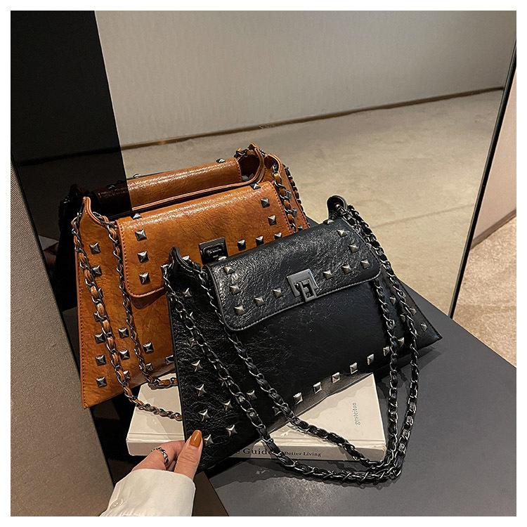 Retro rivet bag women's 2025 spring new textured chain portable shoulder messenger women's bag