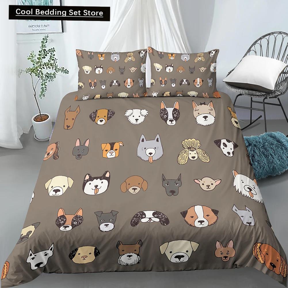 Comforter Cartoon Pug King Queen Double Full Lovely Puppy Bedding Set Pet Animal Yellow Polyester Comforter