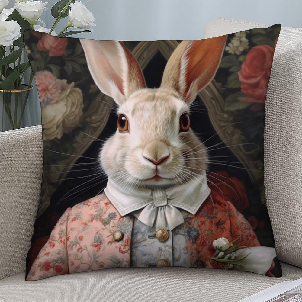 Retro Rabbit Portrait Pillow Case Short Plush Pillow Covers Sofa Decorative Gift Home Double-Sided Printing Cushion Cover