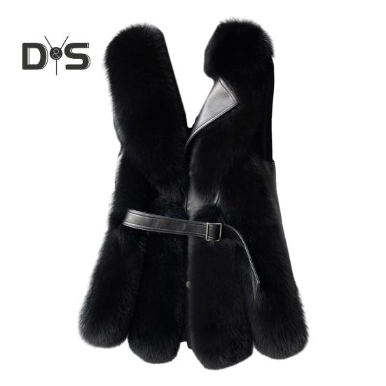 Chaleco de invierno para mujer, abrigo grueso y esponjoso de piel sintética, acogedor, de color sólido, sin mangas, con cierre de botones, cinturón decorativo, de color sólido, resistente al viento, de piel sintética, con retazos, cálido