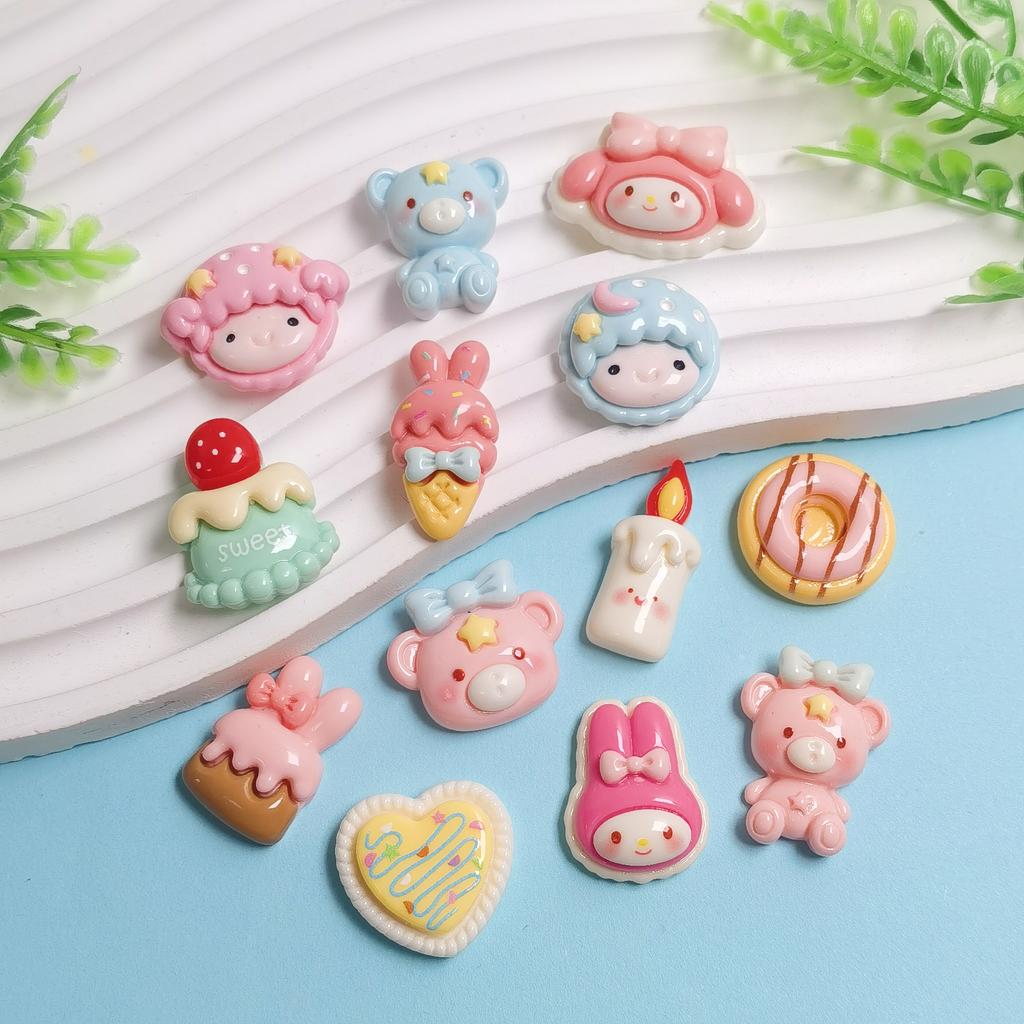 100 Pieces Sweet Cartoon Animals Bear Rabbit Cabochons Flatback Embellishments Charms for DIY Jewelry Craft Accessories
