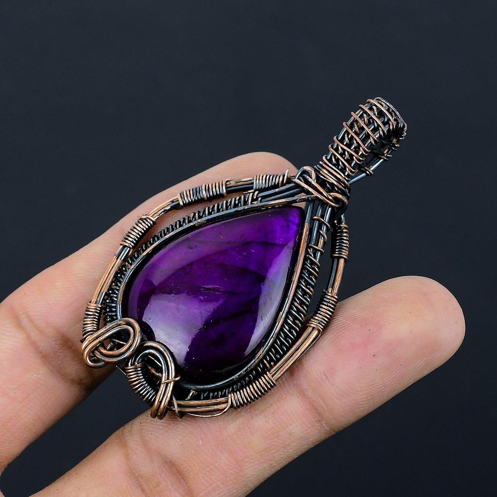 Purple Flash Labradorite Jewelry, 999 Copper Wire Wrapped Pendant Handmade Gemstone Jewelry, Gifts For Wife Brand New Pendant