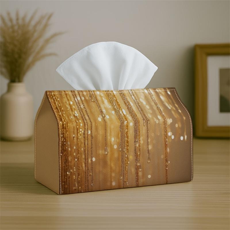 1pc Luxury Abstract Golden Chain Tissue Box with Shiny Yellow Sparkle Bokeh- Napkin Storage Organizer for Kitchen,Car,Elegant Decorative Box,Purpose f