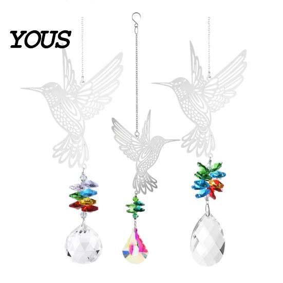 Sun Catcher Hanging Metal Hummingbird Suncatcher, Faux Crystal Prisms Window Multi-layered Suncatcher Rainbow Maker Ornament for Garden, Home