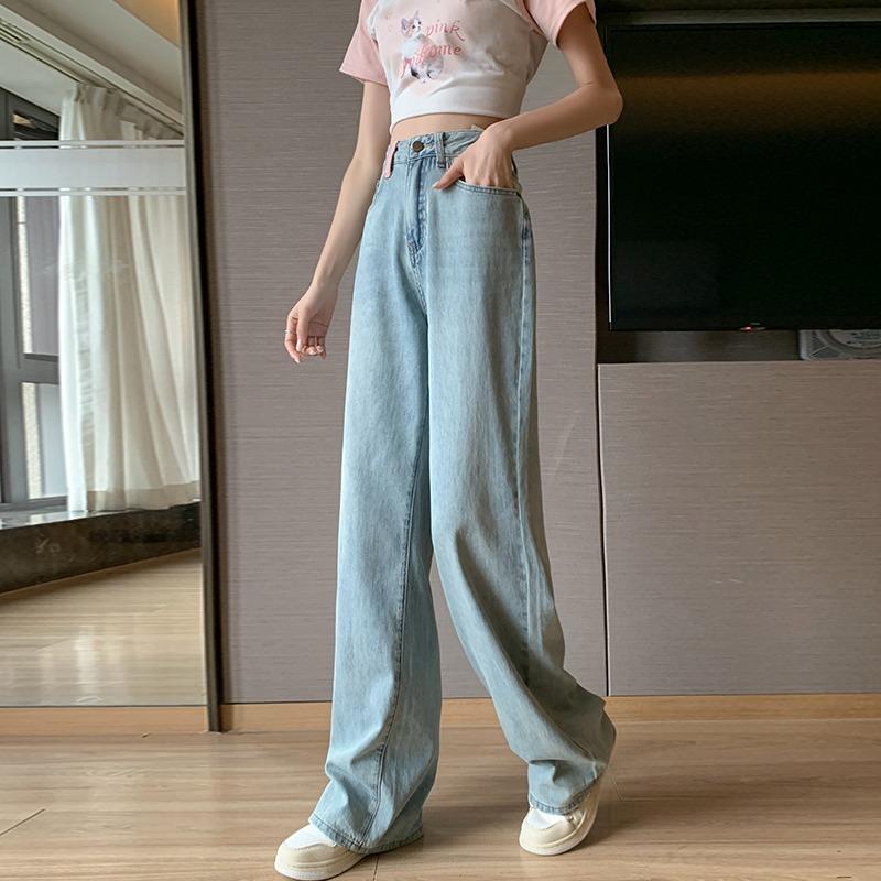 Fashion Casual Loose Wide Leg Jeans Women Elegant Vintage Office Lady Straight Denim Trousers Blue Simple Pockets Tassel Jeans Pants 24249