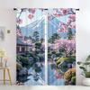 2PCS Sakura Fuji Scenic Sheer Curtains Cherry Blossom Rod Pocket for Living Room Bedroom Office Kitchen Holiday Home