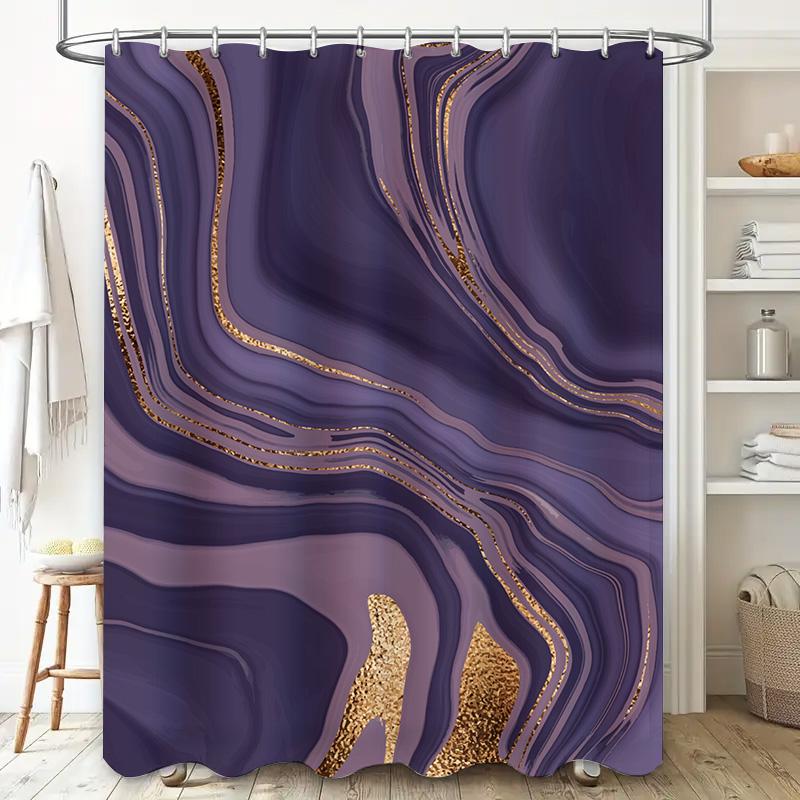 Luxury Geode Print Shower Curtain Modern Bathroom Decor For Girls Kids Purple White Gold High Heel Pattern Bath Mat Cover Easy I