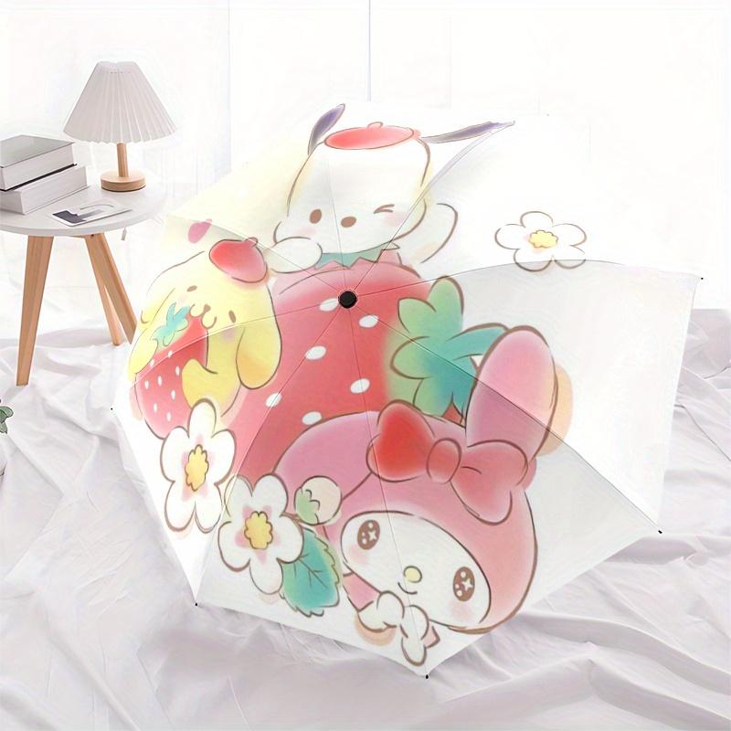 

1pc Strawberry My Melody Pochacco & Pom Pom Purin Pattern Automatic Umbrella is Fashionable and Good-Looking, a Portable 3-Fold Umbrella, Suitable for