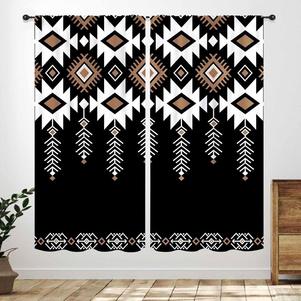 Western Cow Skull Curta,Beige Southwestern Bohemian Geometric Pattern Native Aztec Longhorn Head Cowboy Farmhouse Country
