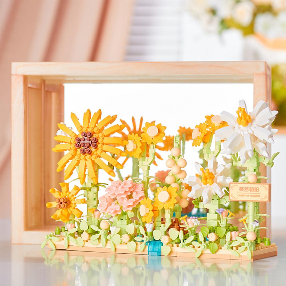 Květinové stavebnice s rámečkem na obrázky DIY Slunečnice Růže Stavební kostky Ozdoby Noční světlo Dárky pro dívky chlapce