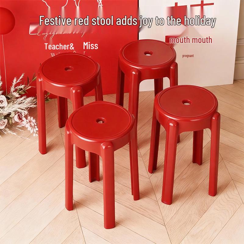 Red Festive High Plastic Stool – Sturdy Household Chair