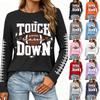 Casual Dames Top met Lange Mouwen, Rugbyprint, Ronde Hals en Gespleten Zoom voor Dagelijks Gebruik