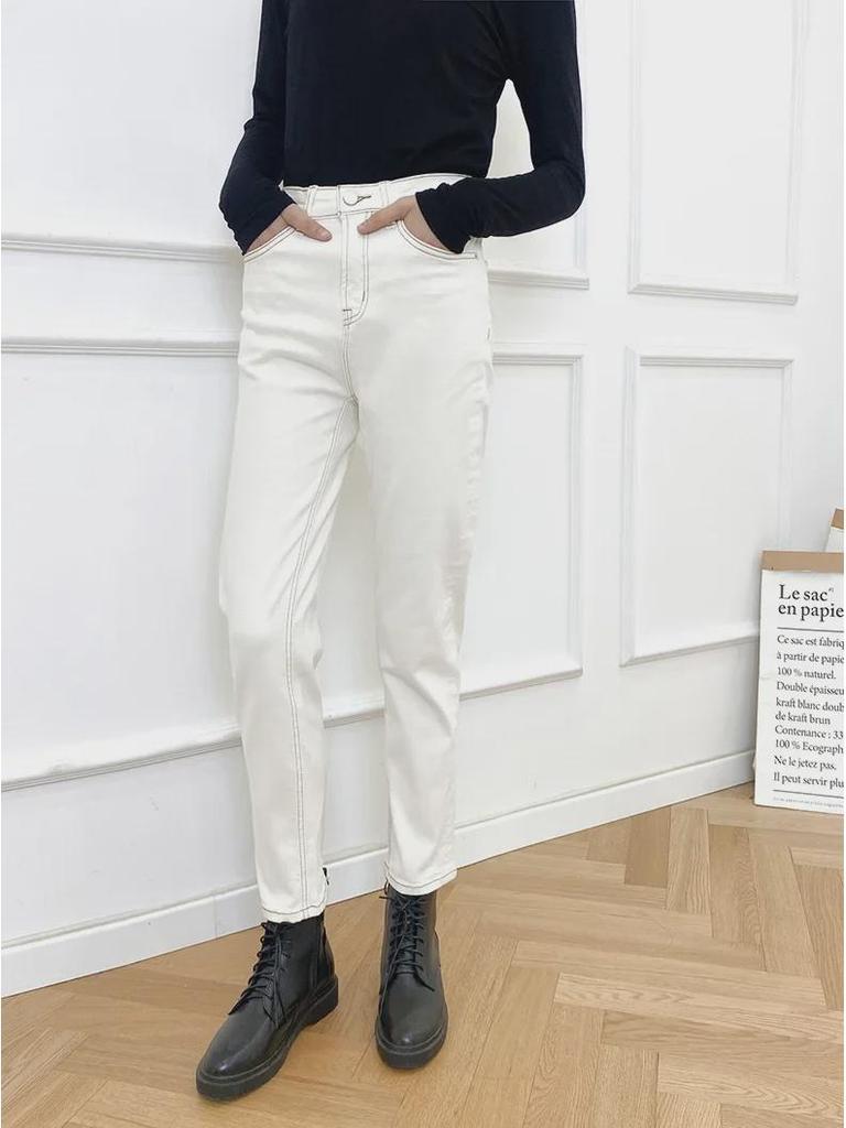 Yellow Floral High-Waist Slim Light Apricot Denim Nine-Point Jeans for Women - 2025 European & American Spring Style.