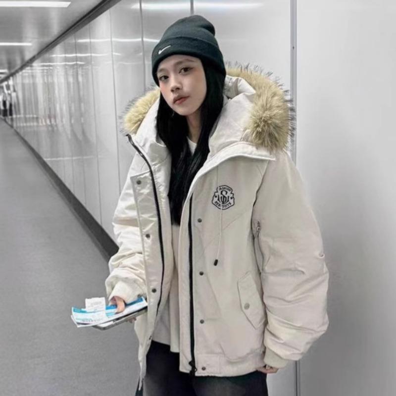 Jin Fur Collar Hooded Down Cotton Jacket Women's Winter New Thickened Cotton Warm Loose Pie Overcome
