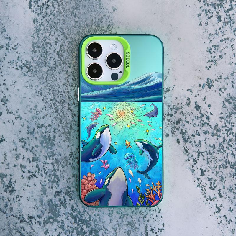 Summer Ocean Dolphin Print Phone Case For iPhone 16 15 13 12 11 Pro Max 16 14 Plus Pro Max 13 Mini Shockproof Bumper Laser Cover