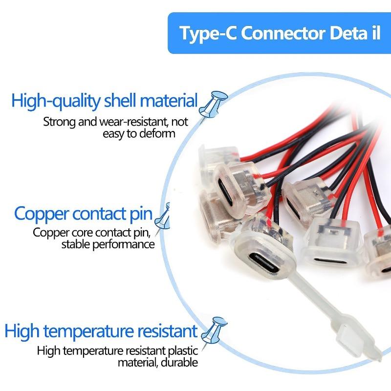 3A Input Charging Socket Car Connectors TYPE-C Female Chassis Connector with LED Light Waterproof Charging Connector 1/5/10pcs