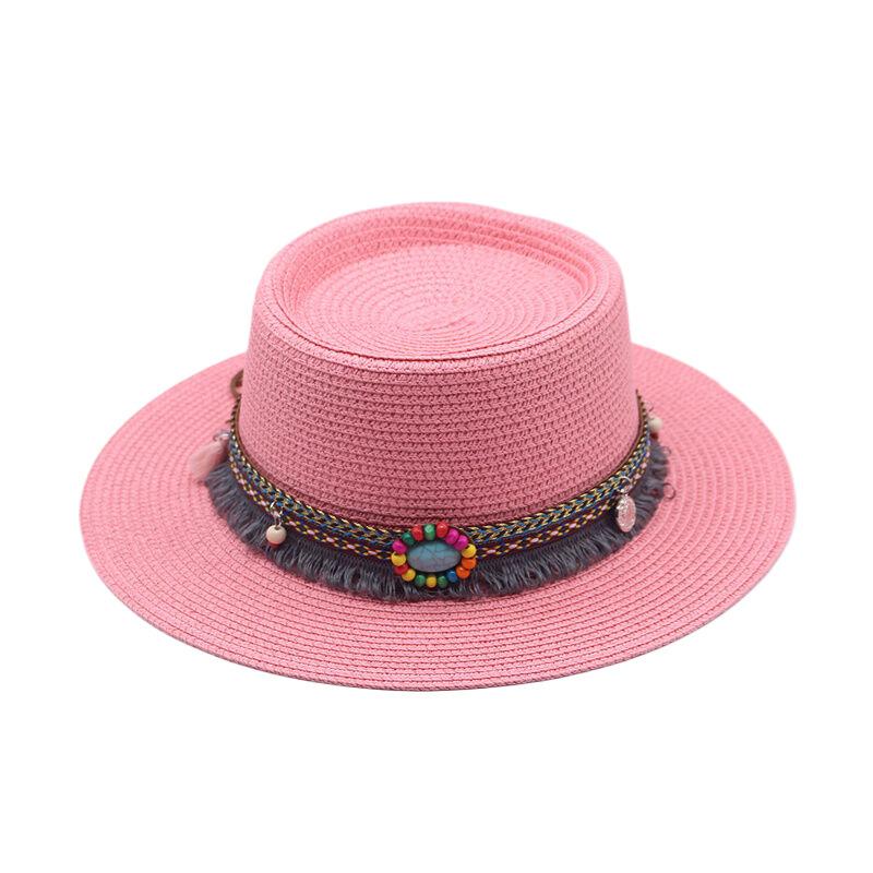 Summer Straw Jazz Hat Outdoor Seaside Beach Sunscreen Sunshade Sun Cap Flat Brim Classic Travel Panama