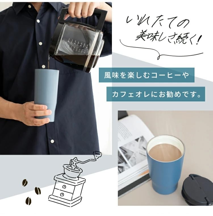 Asvel Ceramic Tumbler with No Metallic Dishwasher Vacuum Keeps Drinks Hot or Cold PA-CT500 Handle, 500ml, Portable, Spill-Resistant, Odor, Navy, Safe,