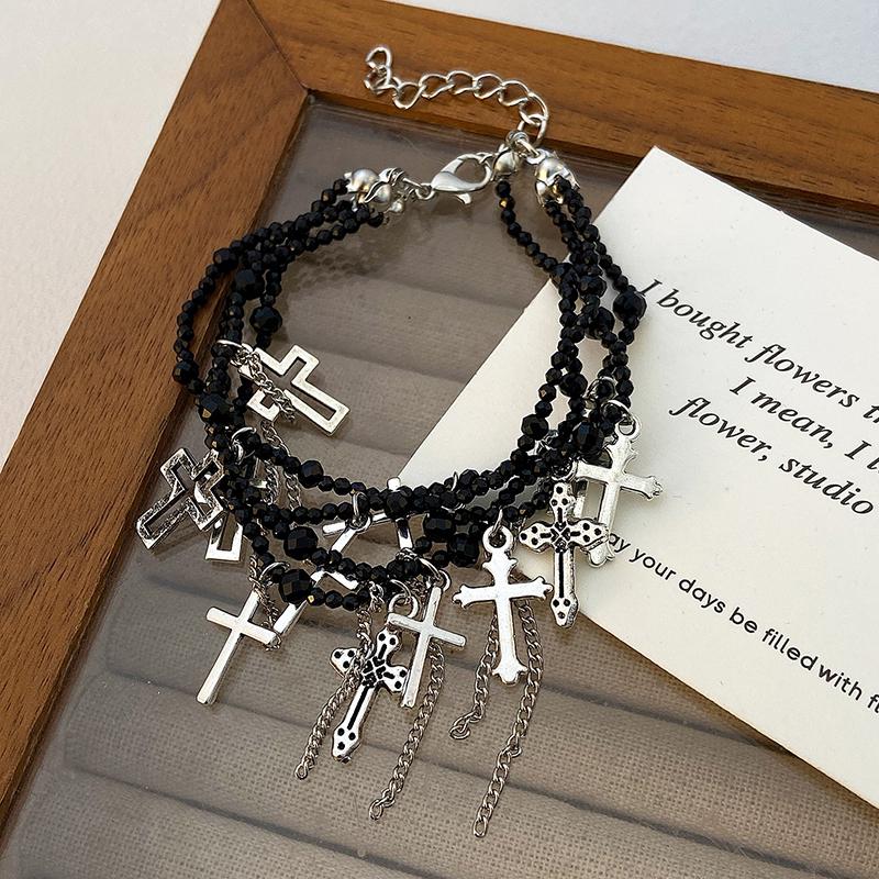 Multi-Layer Fashion Beaded Chain Cross Pendant Bracelets For Wen Men Hip Hop Punk Party Jewelry Gift