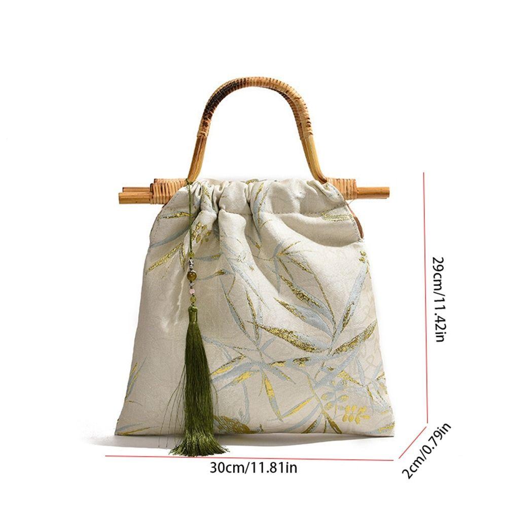 Embroidery New Chinese Style Handbag Printed Rattan Weave Bag Temperament Hanfu Bucket Bag Gift