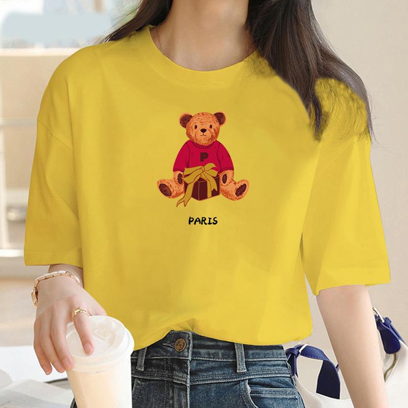 Summer New Cute Bear Short Sleeve Printed Clothing Women T-shirt Harajuku Pattern Fashion Clothing Women Top Off the Boat Unisex