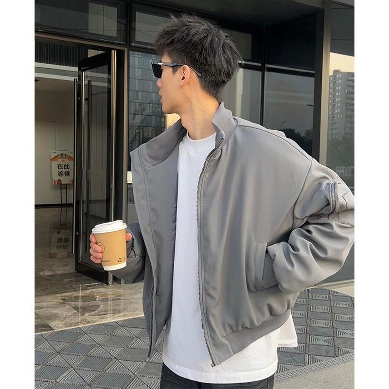 

Spring and autumn Japanese retro red woolen jacket men and women American trendy brand stand-up collar couple casual tooling jacket tide M