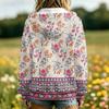 Women's Casual Floral Print Long Sleeve Hooded Jacket with Pockets and
