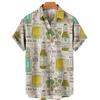 Camisetas Festival de Cerveza Harajuku para Hombre Estampado 3D Manga Corta Verano Estilo Hawaiano Playa Tops de Botón Único Solapa