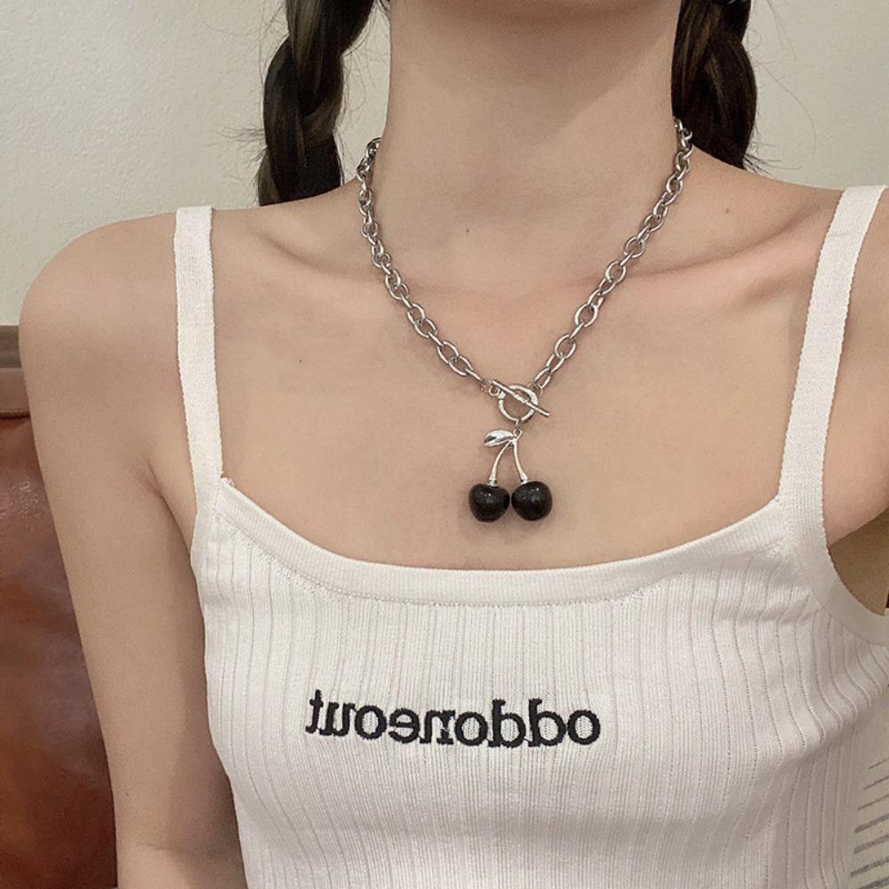 Fruit Black Cherry Necklace Zinc Zinc Alloy Collar Chain Accessories Red Cherry Bracelet Banquet