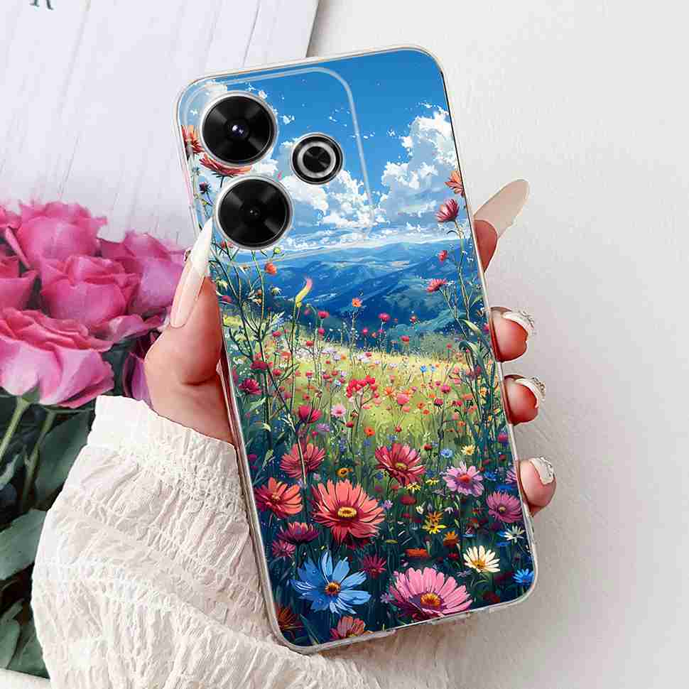 For Xiaomi Redmi 13 4G Case Fashion Girl Flower Silicone Soft TPU Shockproof Cover Coque For Redmi13 redemi13 Bumper Phone Case